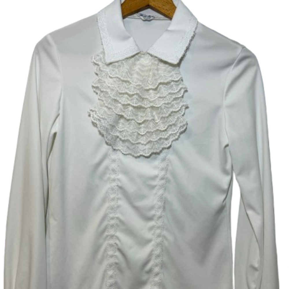 Vintage Mardi Modes New York Ruffle Top White Long Sleeve Shirt